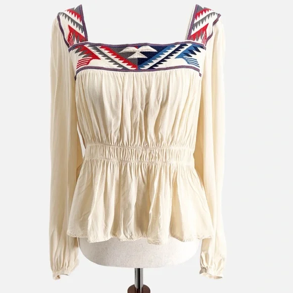 Ariat Chimayo Jacquard Embroidered Peplum Top in Buttercream - Size Large - Picture 2 of 8